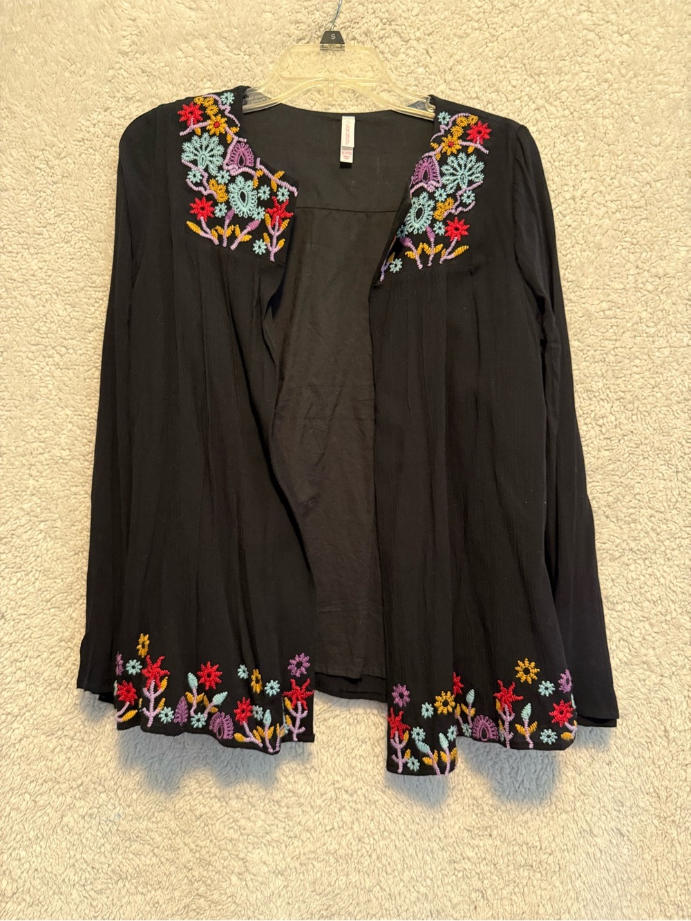 Embroidered Open-Front Cardigan